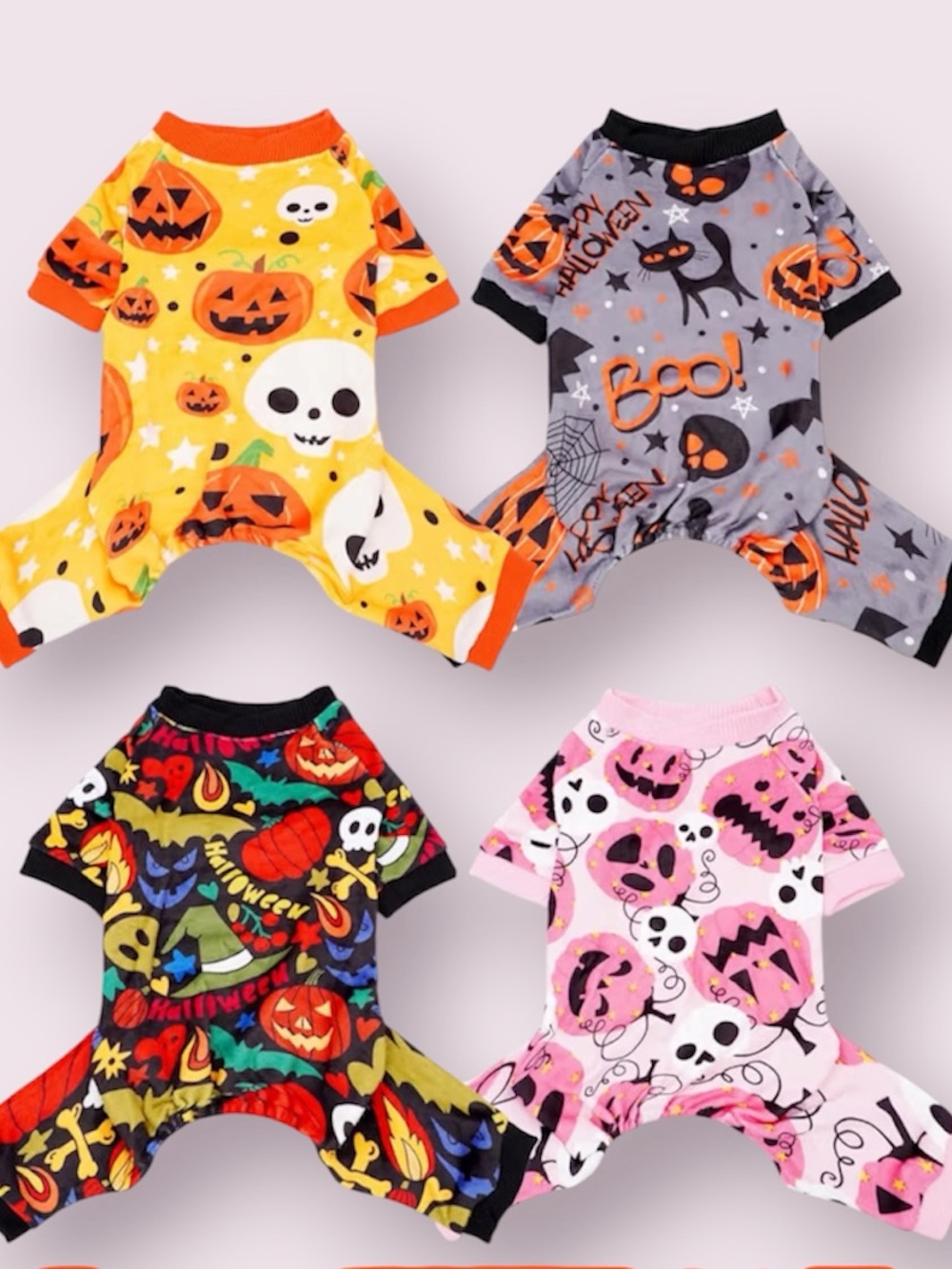 PET SHOW 4 Pack Halloween Fleece Dog Pajamas Warm for Medium Dogs